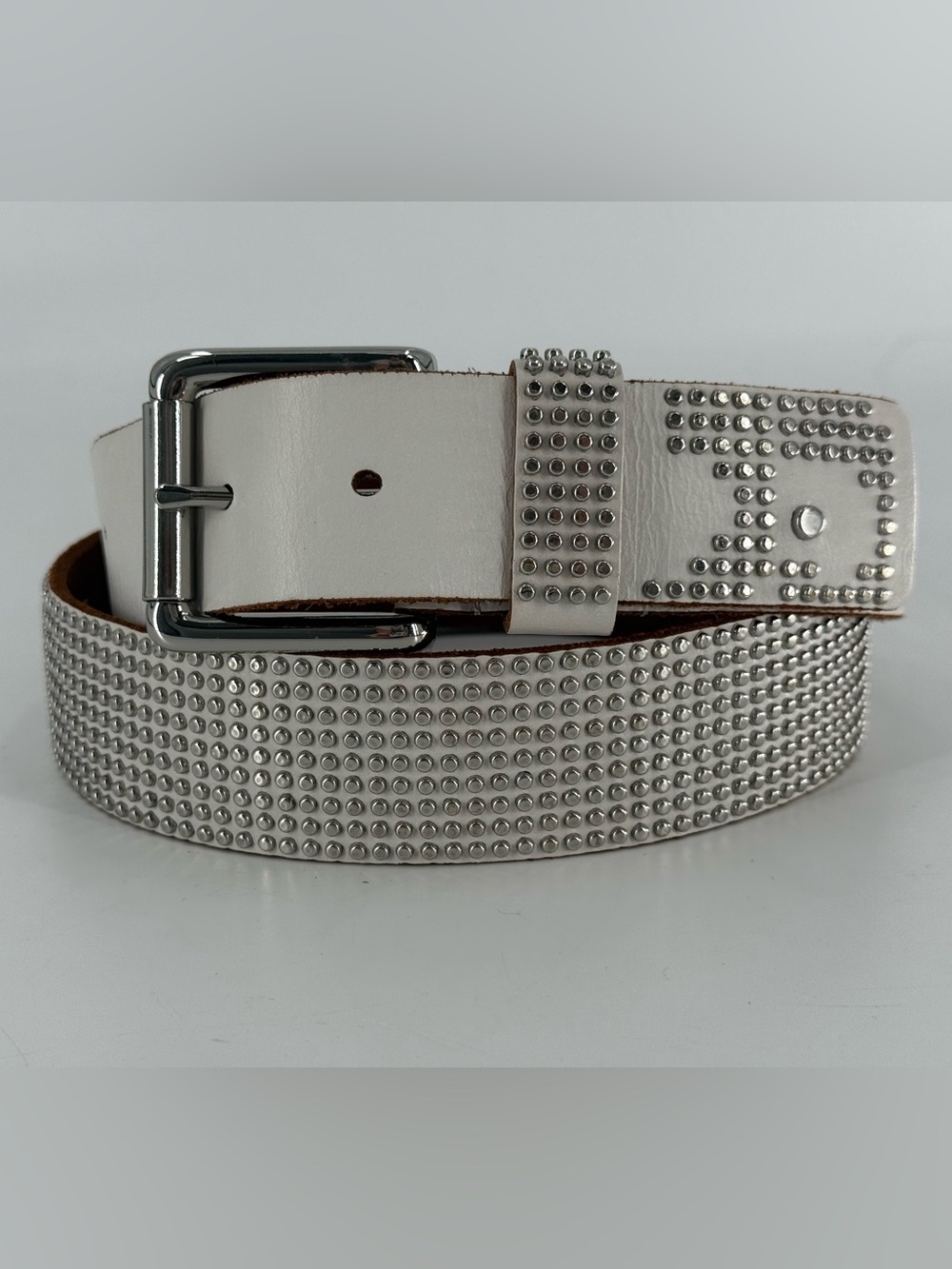 Joe’s Jeans White Leather Studded Belt 36